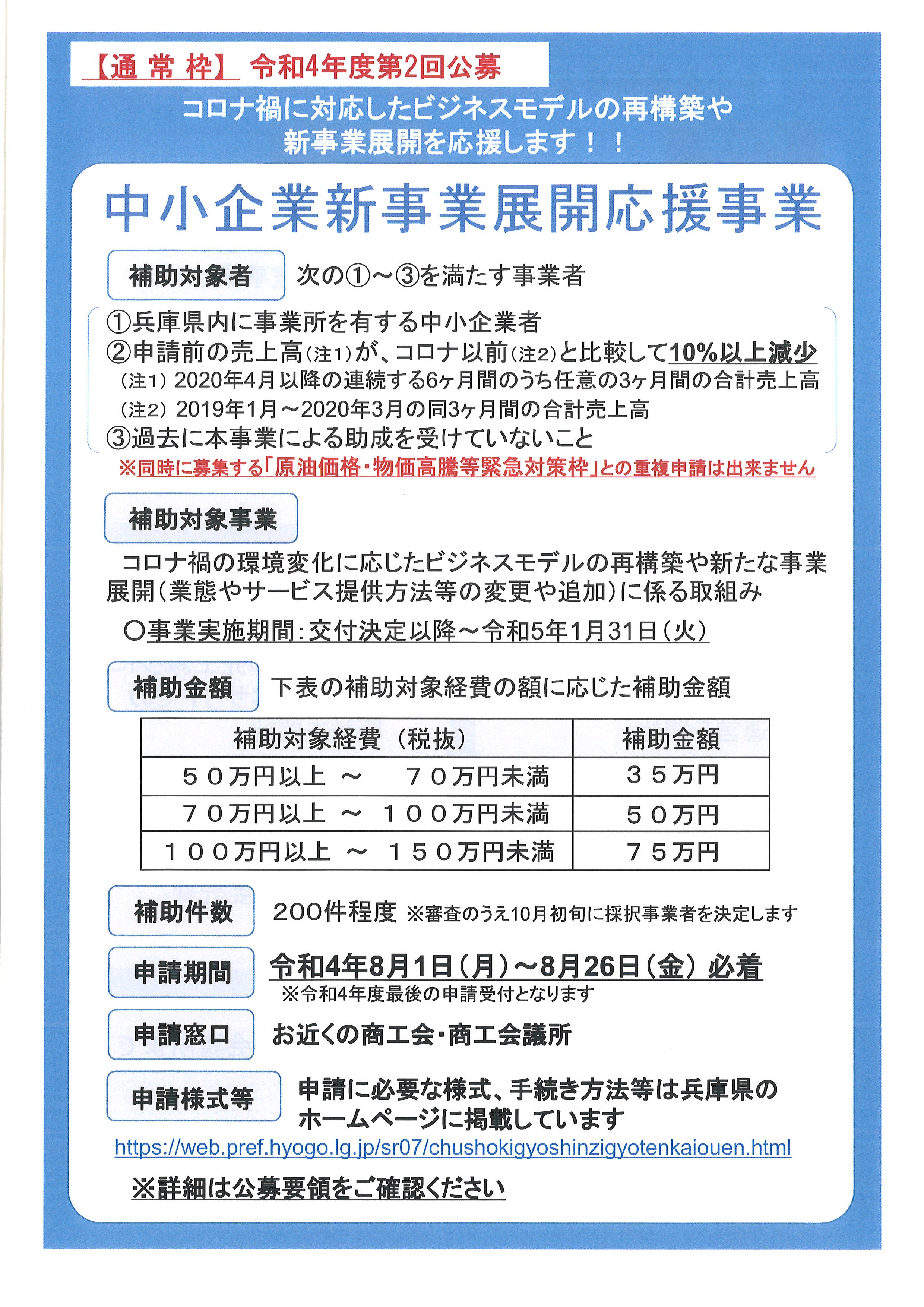 お知らせ 再掲 中小企業新事業展開応援事業補助金 第2公募 兵庫県